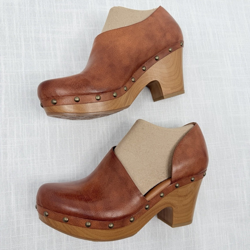 Korks Arielle D'Orsay Faux Leather Brown Heeled Clogs Booties Size 9M NWOT
